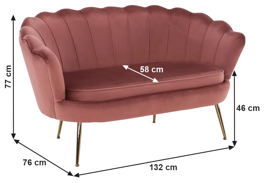 Lavica v štýle Art-deco, ružová Velvet látka/gold chróm-zlatý, NOBLIN