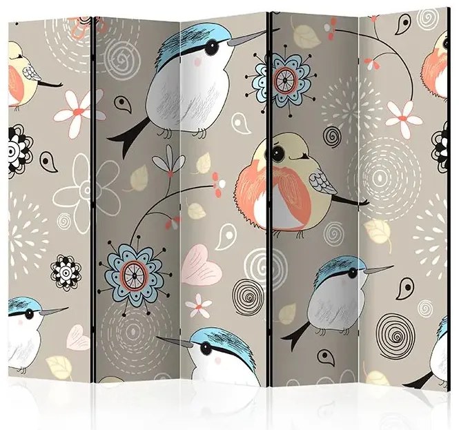 Paraván - Natural pattern with birds II [Room Dividers] Veľkosť: 225x172, Verzia: Jednostranný