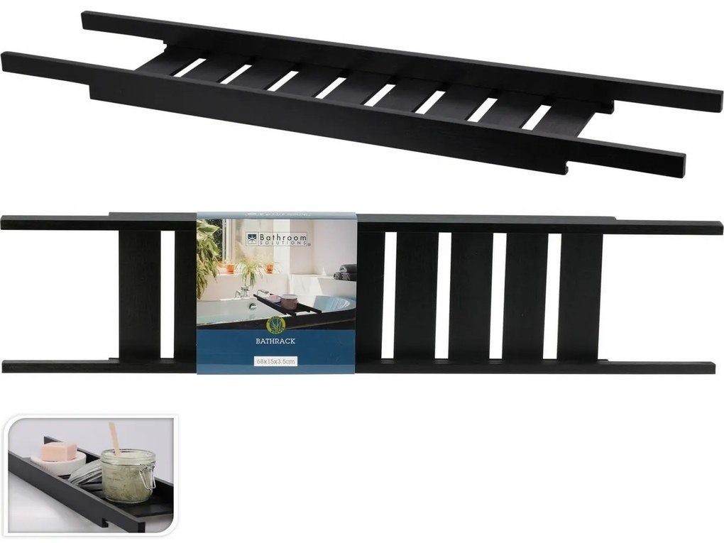 Polička na vaňu Bamboo čierna, 68 x 15 x 3,5 cm