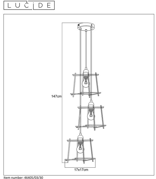 Lucide 46405/03/30 - Luster na lanku EDGAR 3xE27/40W/230V