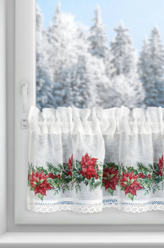 KRÁTKA VIANOČNÁ ZÁCLONA NA PÁSKE XMAS5 150X30 CM VZOROVANÁ