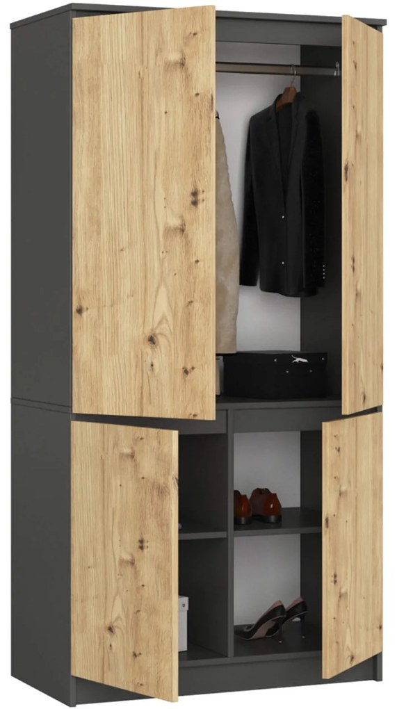 Šatníková skriňa S90 4D CLP - sivá/dub artisan