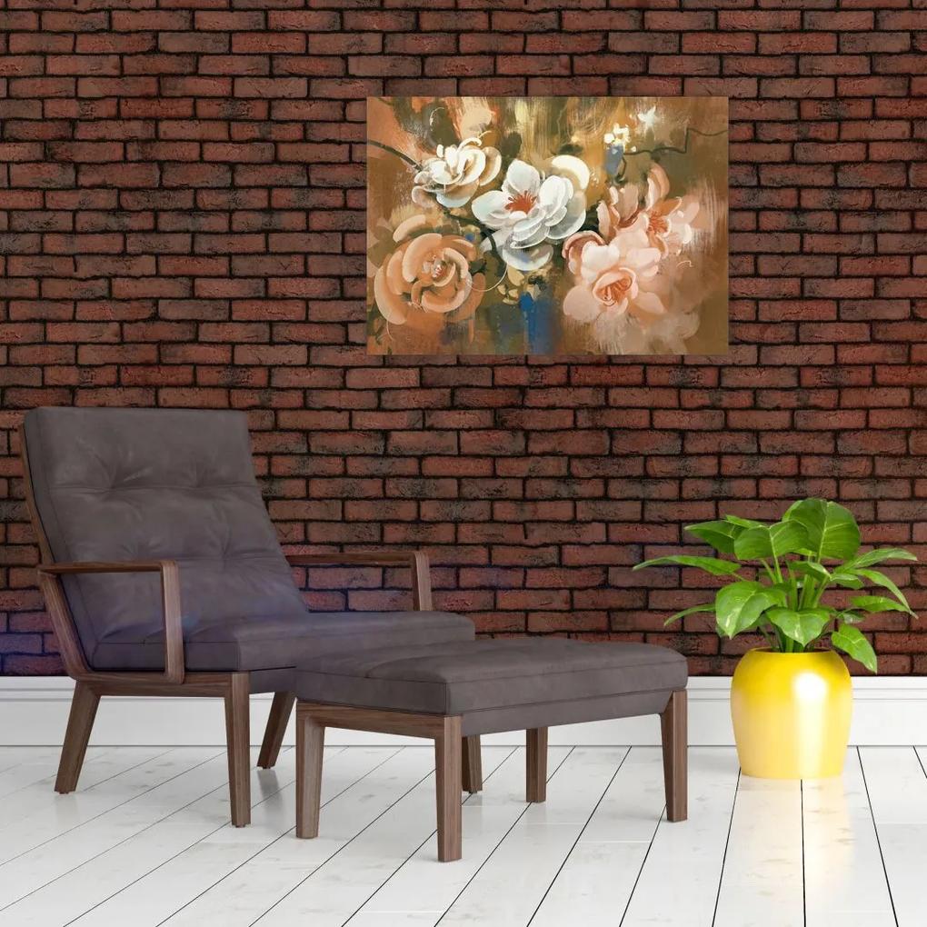 Sklenený obraz - Maľovaná kytica kvetov (70x50 cm)