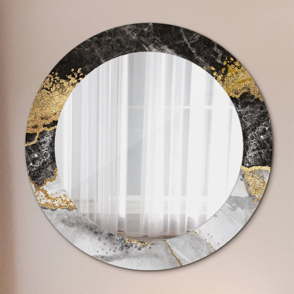 Okrúhle ozdobné zrkadlo na stenu Mramor a zlato fi 60 cm