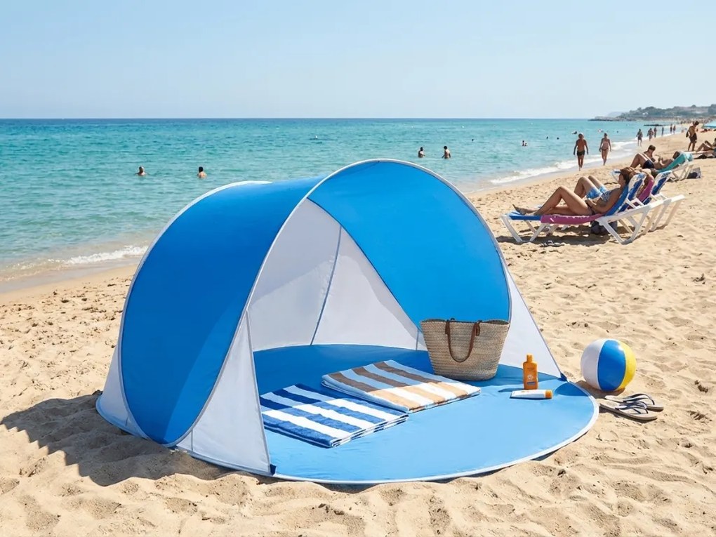 Samorozkladací plážový stan SUNSHADE 190x120 cm, modrá/biela