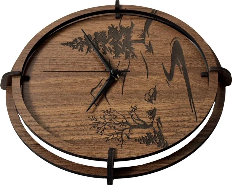 Drevené nástenné hodiny s motívom lesa – moderný dizajn | SENTOP HDF0588-ORECH-WENGE