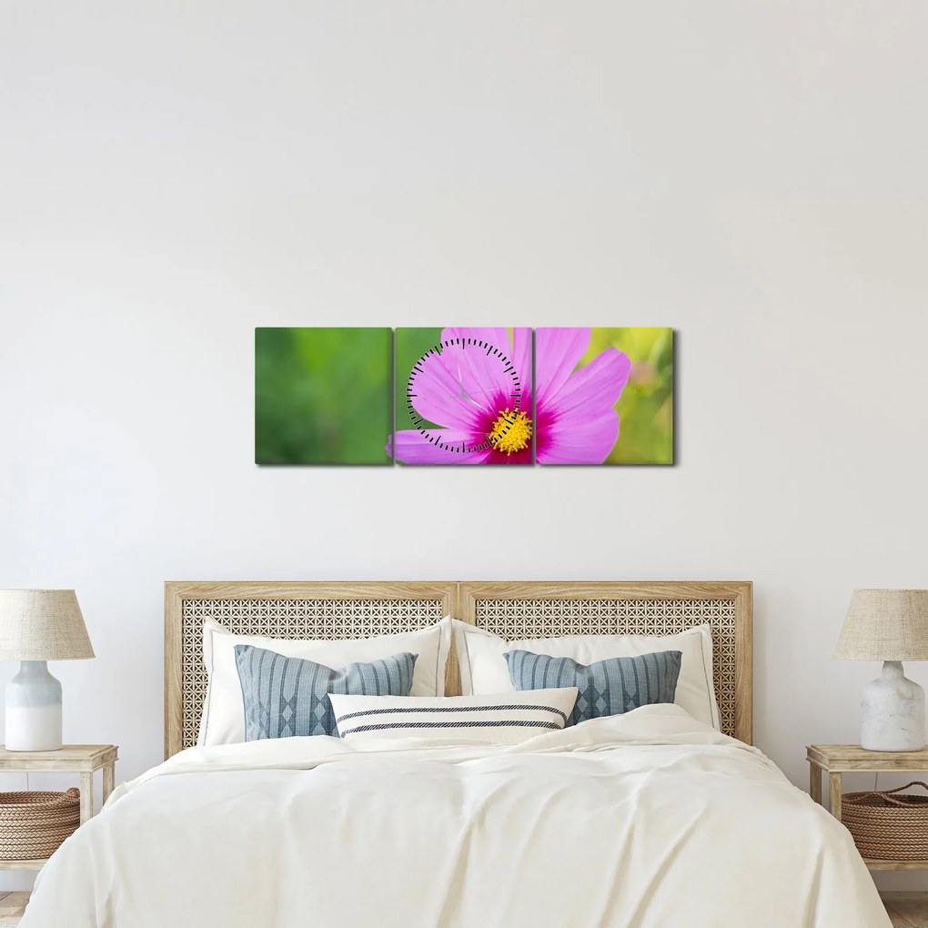 Obraz - lúčna kvetina (s hodinami) (90x30 cm)