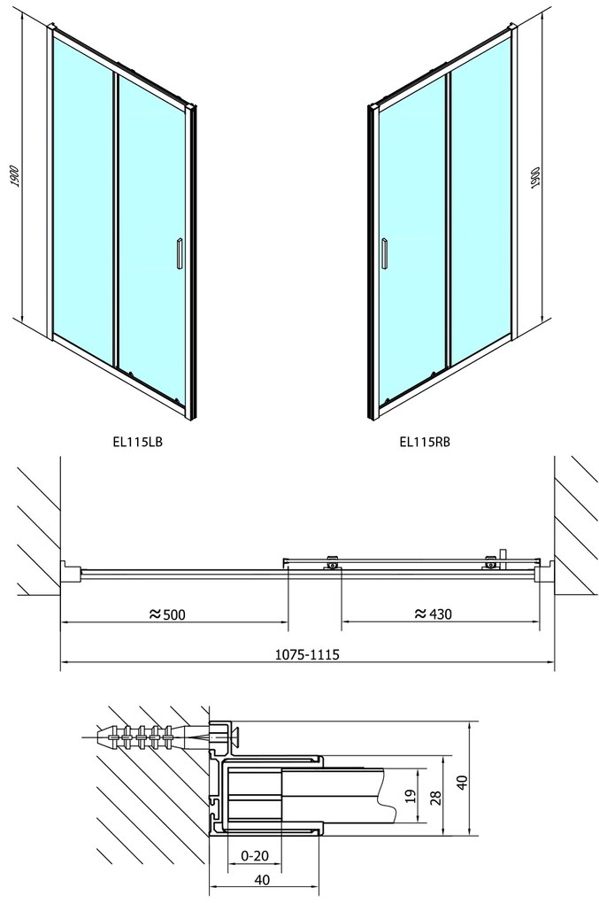 Polysan Polysan, EASY BLACK sprchové dvere 1100mm, číre sklo, EL1115B