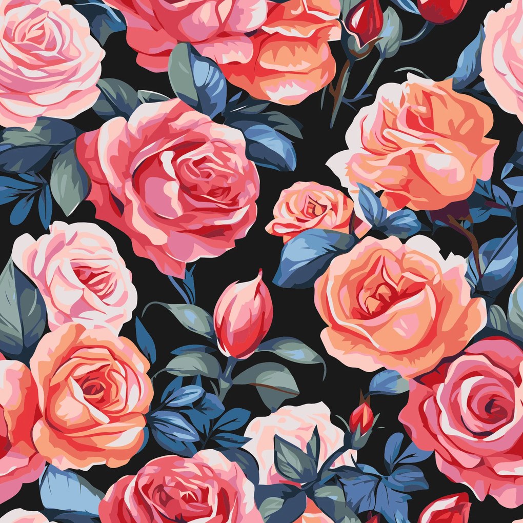 Gario Maľovanie podľa čísel Kvetinové pozadie Ruže Rozmery: 80 x 80 cm, Rámovanie: Iba zrolované plátno