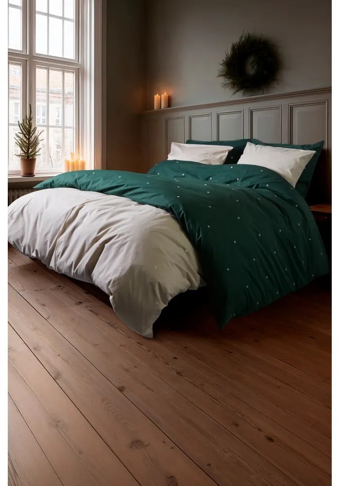 Béžové obliečky na jednolôžko z bavlneného perkálu 140x200 cm Christmas Fable – JUNA