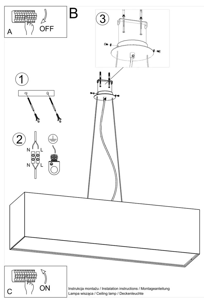 Závesné svietidlo Santa, 1x biele textilné tienidlo, (biely plast), (120 cm)