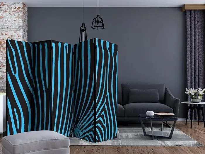 Paraván - Zebra pattern (turquoise) II [Room Dividers] Veľkosť: 225x172, Verzia: Jednostranný