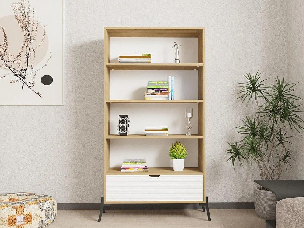 Regál Duseso (dub zafírový + biela) . Akcia -19%. Vlastná spoľahlivá doprava až k Vám domov. 1092995