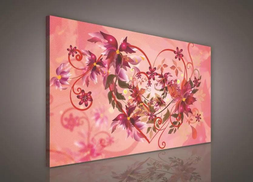 Obraz na stenu srdce s kvetmi 100 x 75 cm