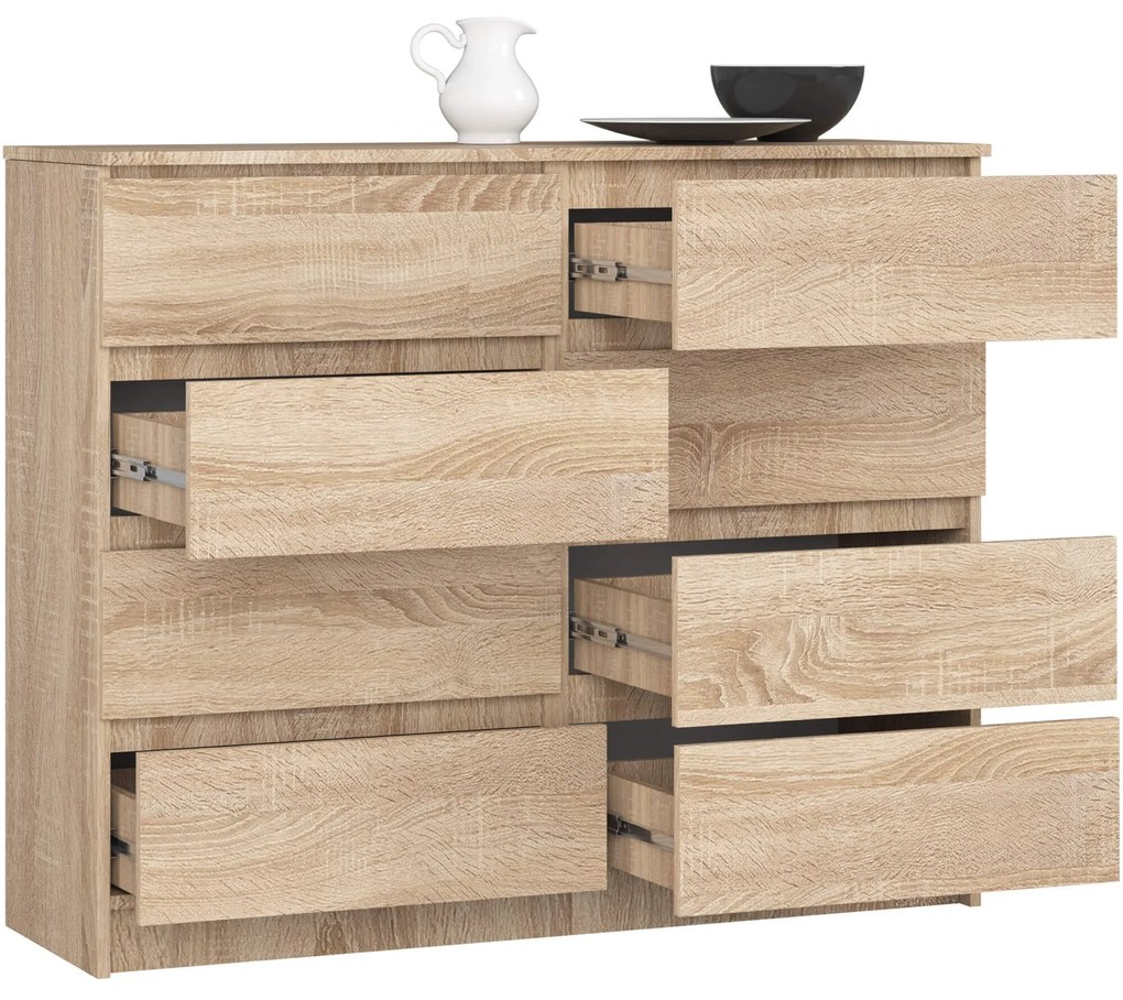 Komoda Kuba 120 cm 8 zásuviek dub sonoma