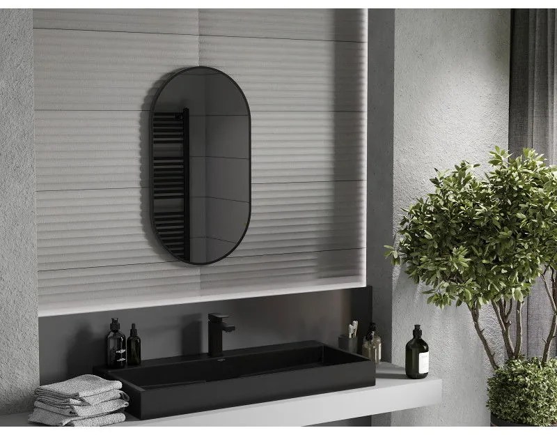 Mexen Loft, oválne kúpeľňové zrkadlo 80 x 45 cm, farba rámu čierna matná, 9851-080-045-000-70