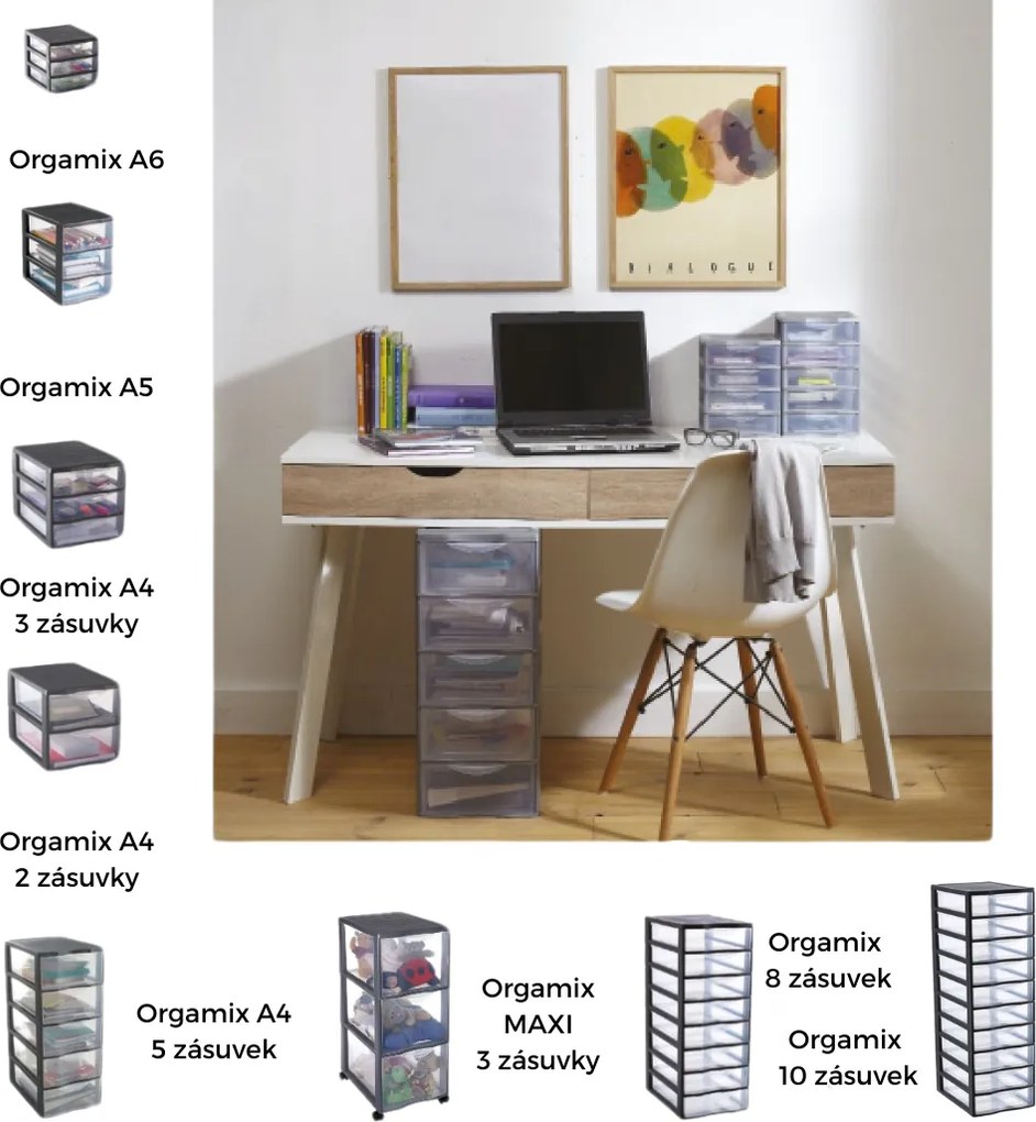 Úložný box so 6 zásuvkami, antracitová farba, OFFICEMIX