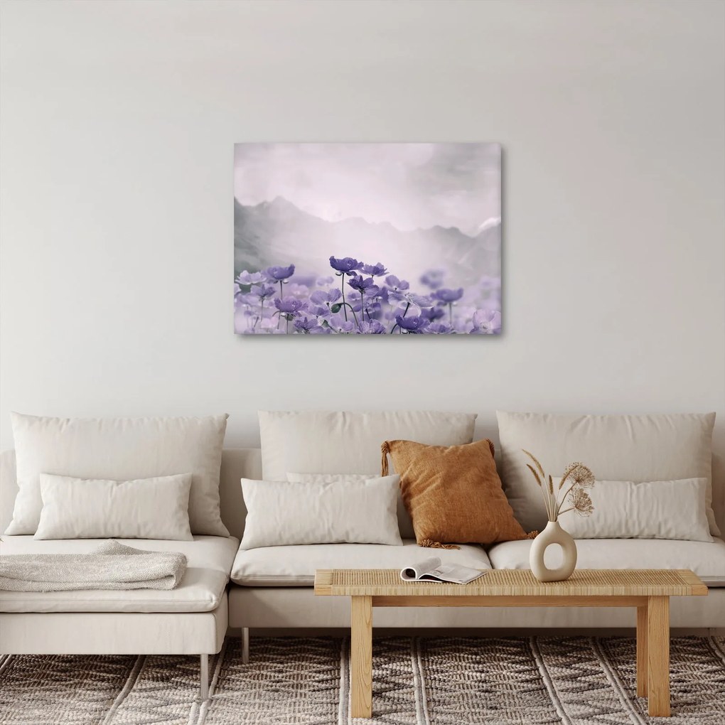 Obraz - Fialové kvety v horách (70x50 cm)