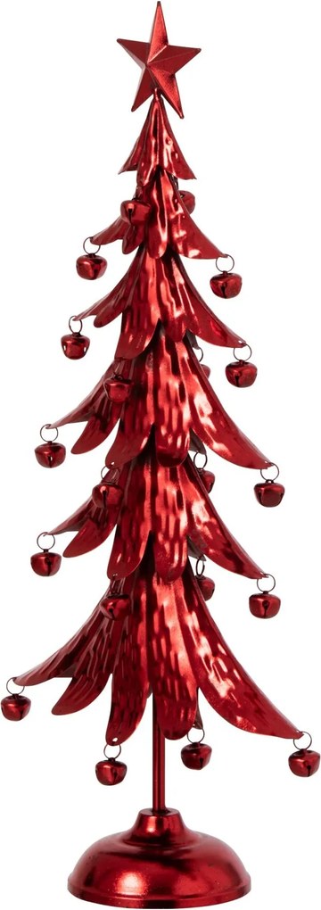 Červený kovový stromček s rolničkami Christmas Tree L - 25,5 * 11,5 * 56 cm