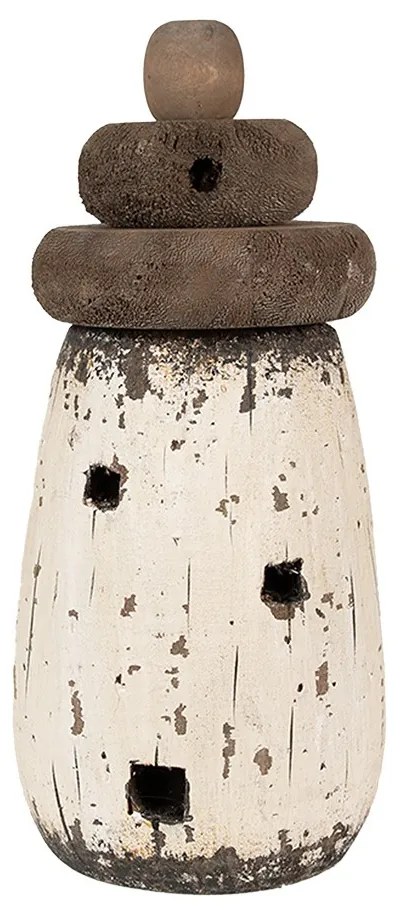 Bielo-hnedá prírodná drevená dekorácia Maják - Ø 11*23 cm