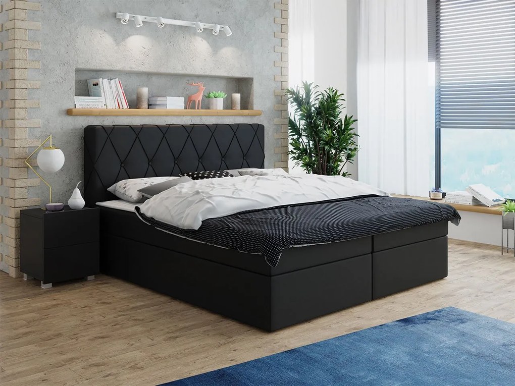 Moderná box spring posteľ Stefanie 140x200, čierna