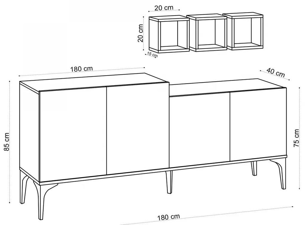 Komoda Magne s 3 policami 180 cm zafírový dub