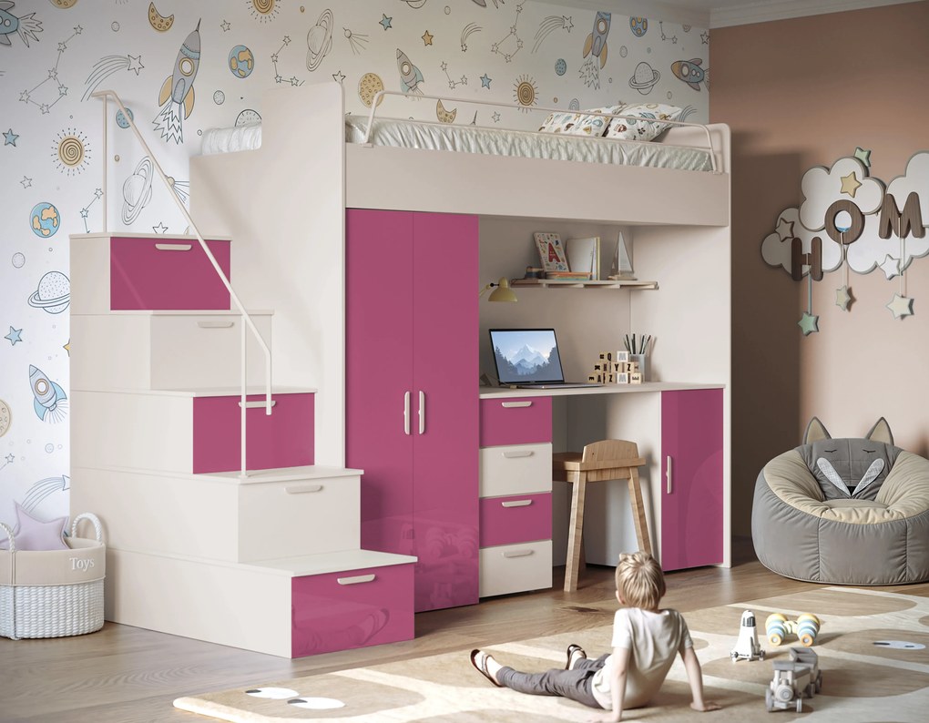 Detská posteľ Ruby IV S (kašmír + lesk ružový) (s roštami). Akcia -20%. Vlastná spoľahlivá doprava až k Vám domov. 1121258