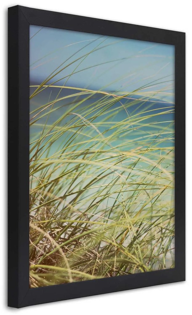 Gario Plagát Zelené trávy na pozadí mora Farba rámu: Bez rámu, Rozmery: 30 x 45 cm