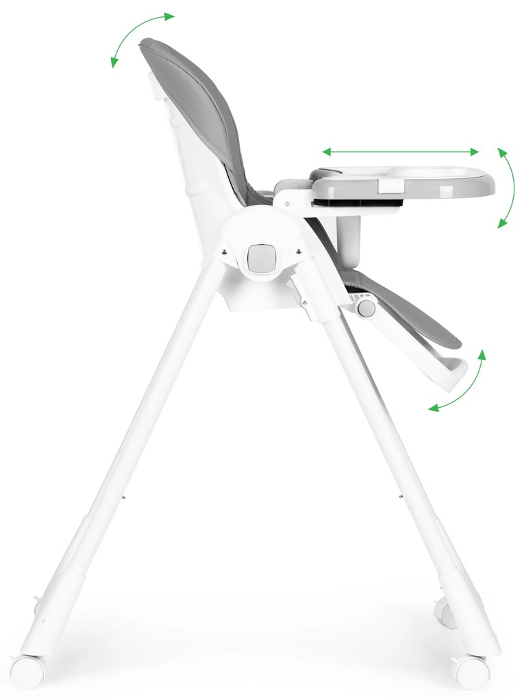 Vysoká stolička na kŕmenie Výškovo nastaviteľná stolička s popruhmi z ekokože Dvojitý podnos tmavosivá