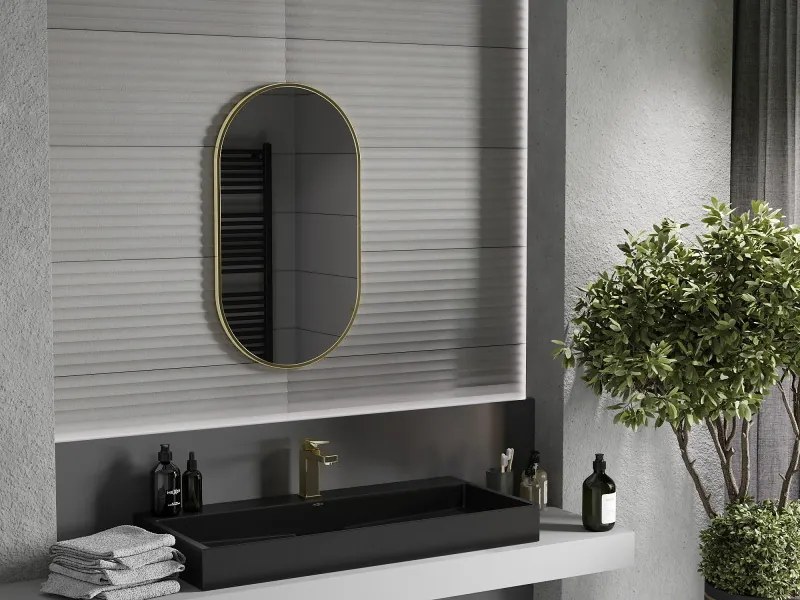 Mexen Loft oválne kúpeľňové zrkadlo 80 x 45 cm, rám v brúsenom zlatom prevedení - 9851-080-045-000-50