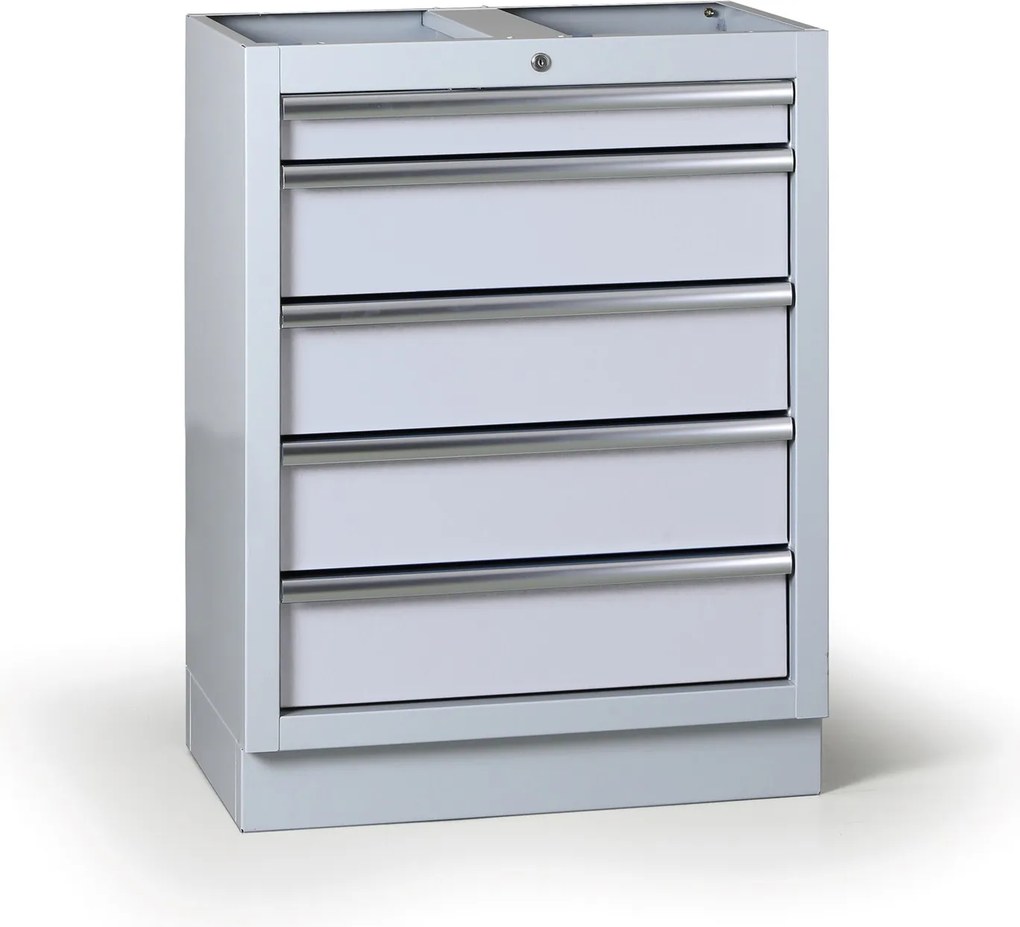 Zásuvkový dielenský box k pracovnej doske G2, 5 zásuviek, 680 x 455 x 910 mm, sivá