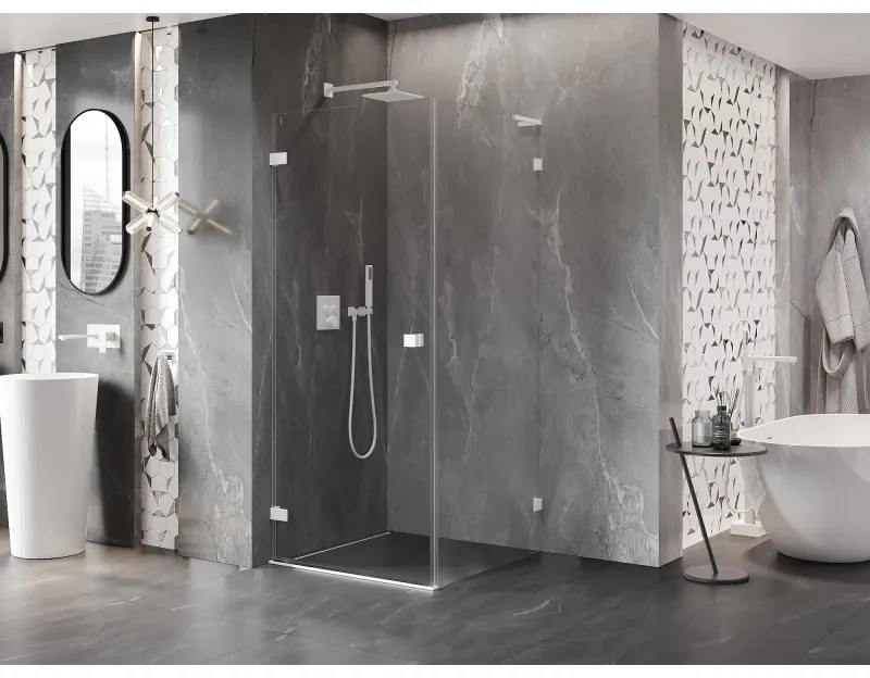 Mexen Lunar-B L, výklopný sprchový kút ľavý 80 x 80 cm, 8mm číre sklo, biely profil, 832L-080-080-20-00-L