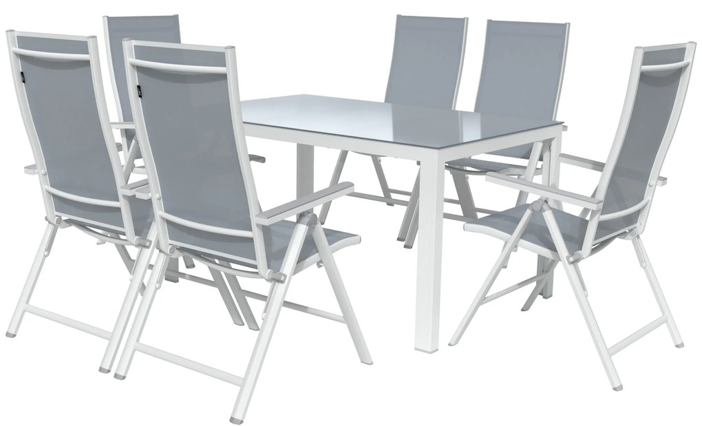 Livarno home Hliníkový záhradný stôl Houston + Hliníkové kreslo Houston s vysokým operadlom, 6 kusov  (800008274)