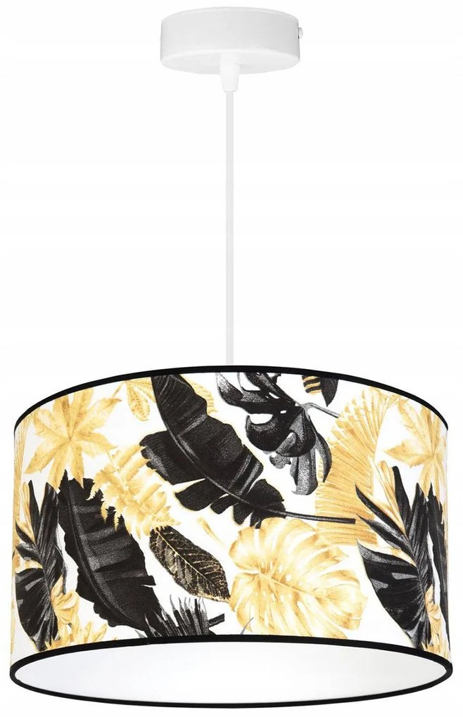 Závesné svietidlo Gold Flowers, 1x biele textilné tienidlo s kvetinovým vzorom, (výber z 2 farieb konštrukcie), (fi 35cm)