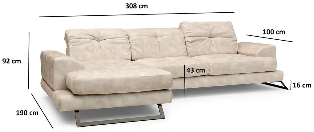 Dizajnová rohová sedačka Heimana 308 cm béžová - ľavá