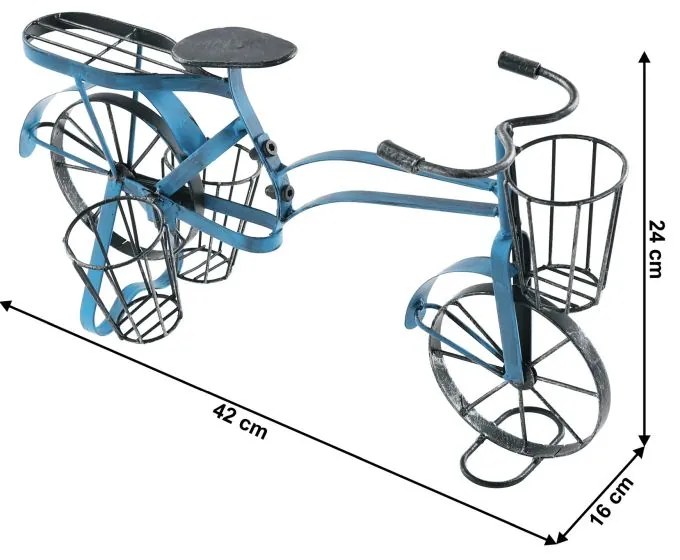 Kondela RETRO kvetináč v tvare bicykla, čierna/modrá, ALBO