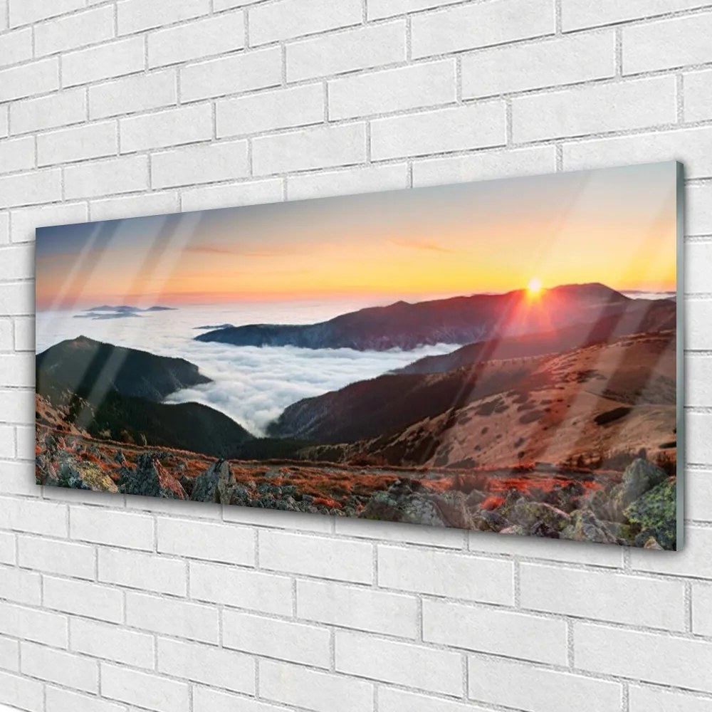 Obraz plexi Hory mraky slnko krajina 125x50 cm