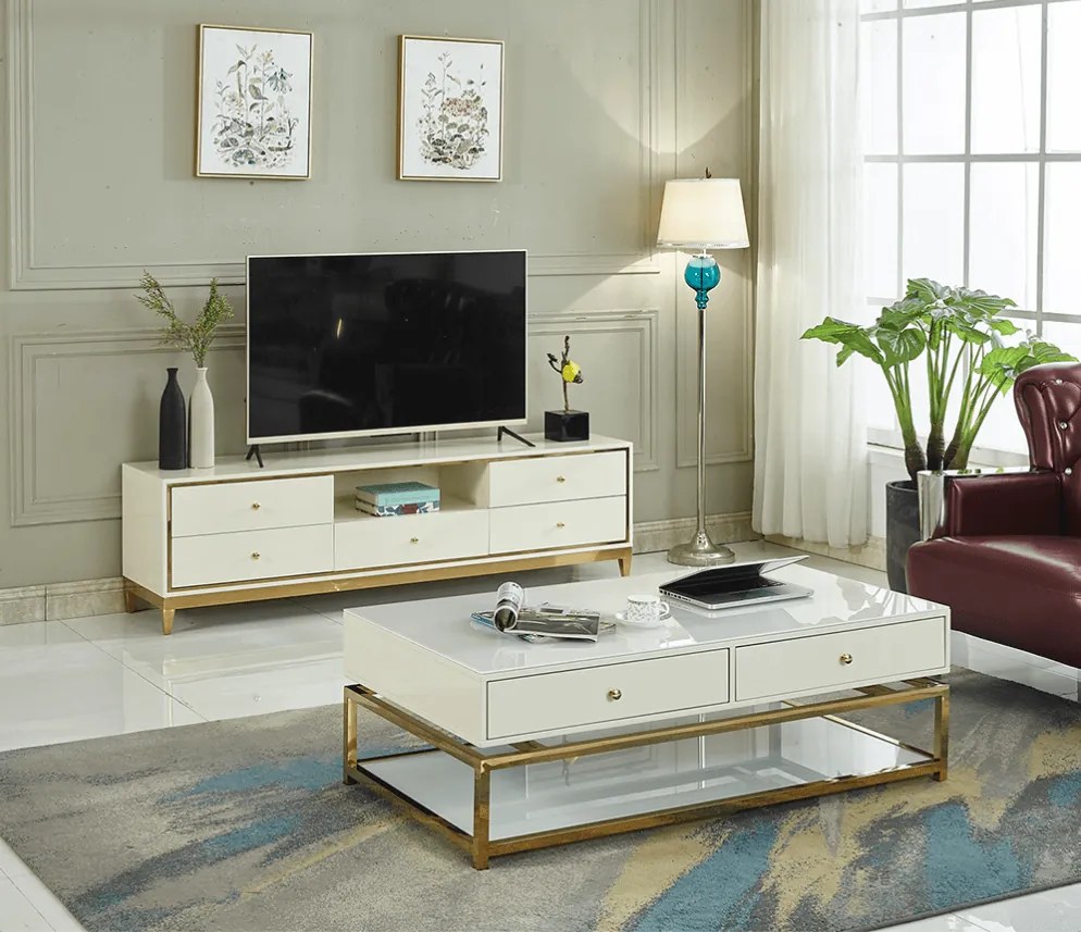 KONFERENČNÝ STOLÍK RAVENNA NEREZOVÁ OCEĽ + ZLATÝ 130 cm