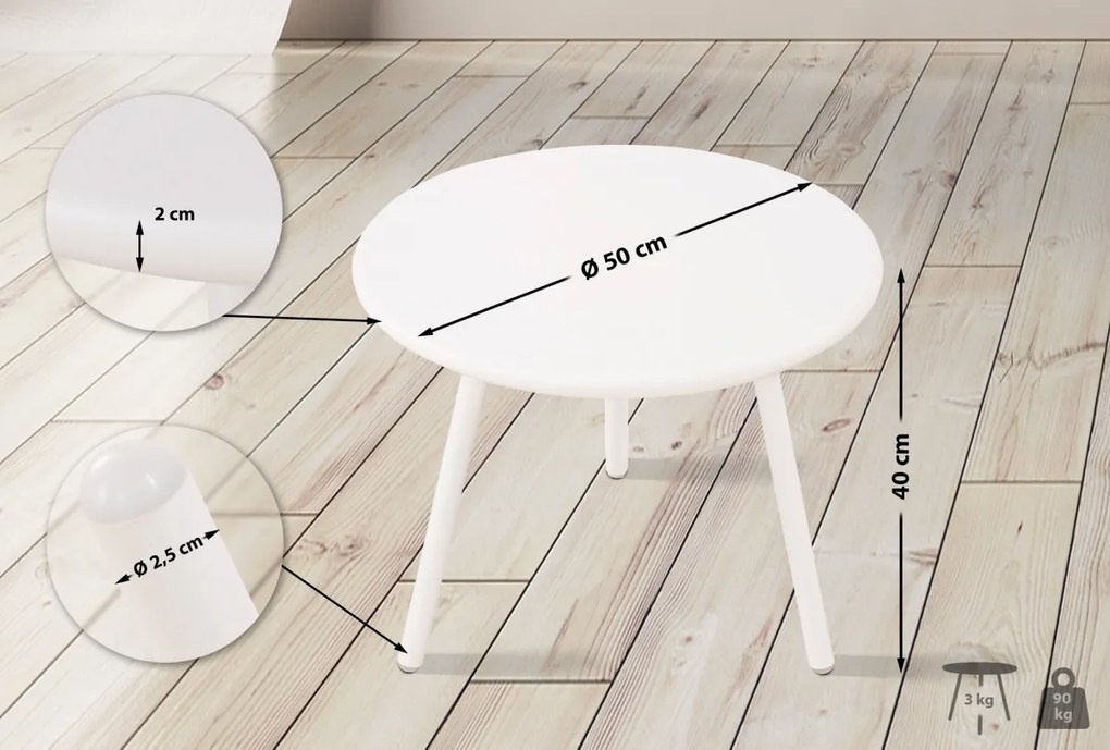 Konferenčný stolík Berea - v40 x Ø50 cm - Biela