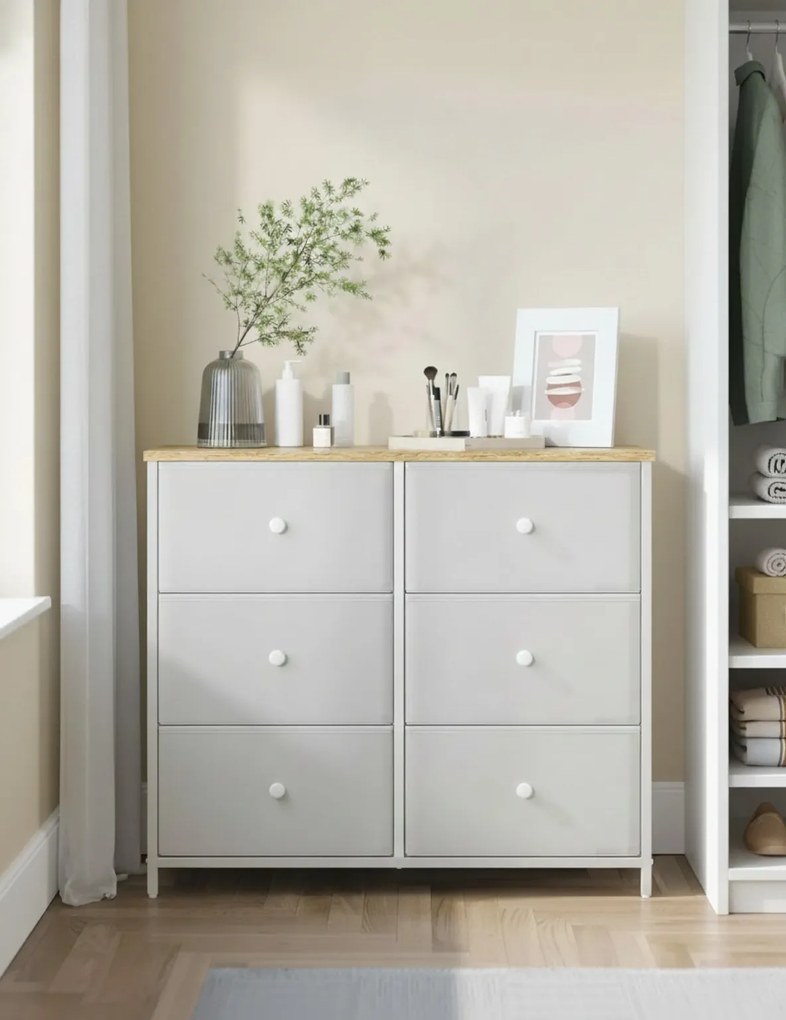 Komoda so zásuvkovými boxmi HESTO 80x71 cm, dub/biela