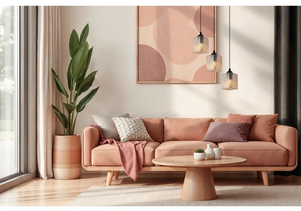 Závesné svietidlo Riffle Square, 3x medové sklenené tienidlo, b, o