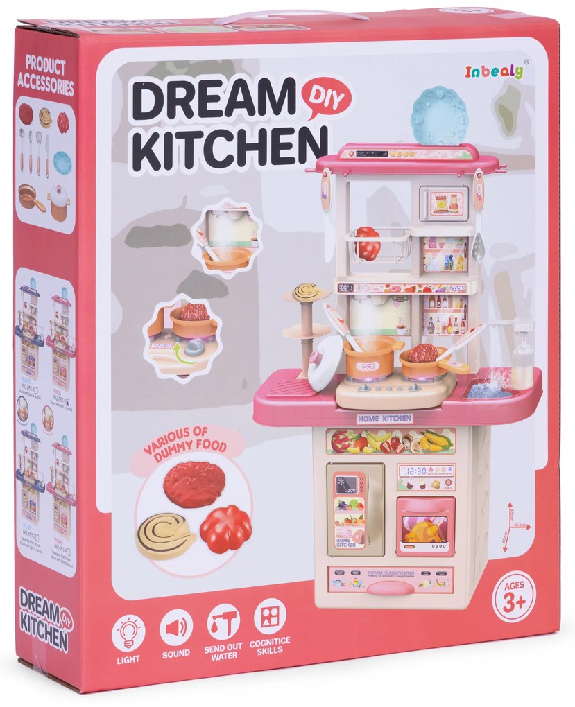Ružová detská kuchynka s LED, zvukmi a 10 doplnkami