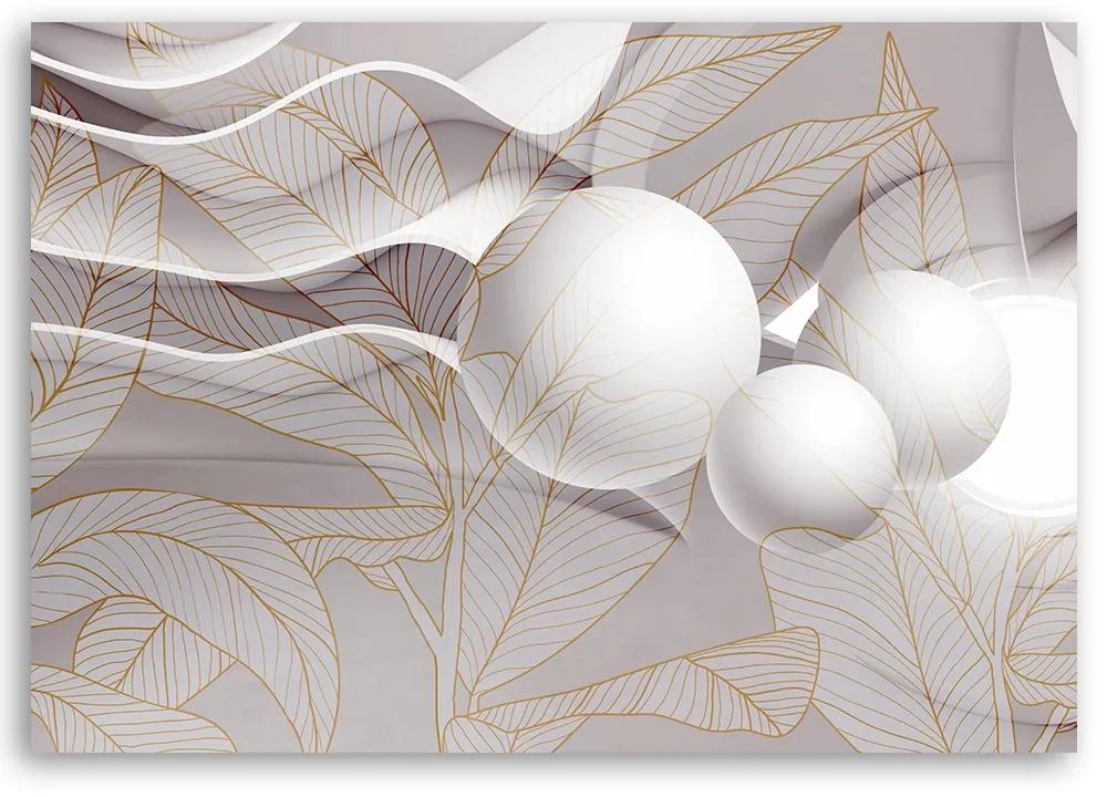 Obraz na plátně, Zlaté listy a 3D koule - 90x60 cm
