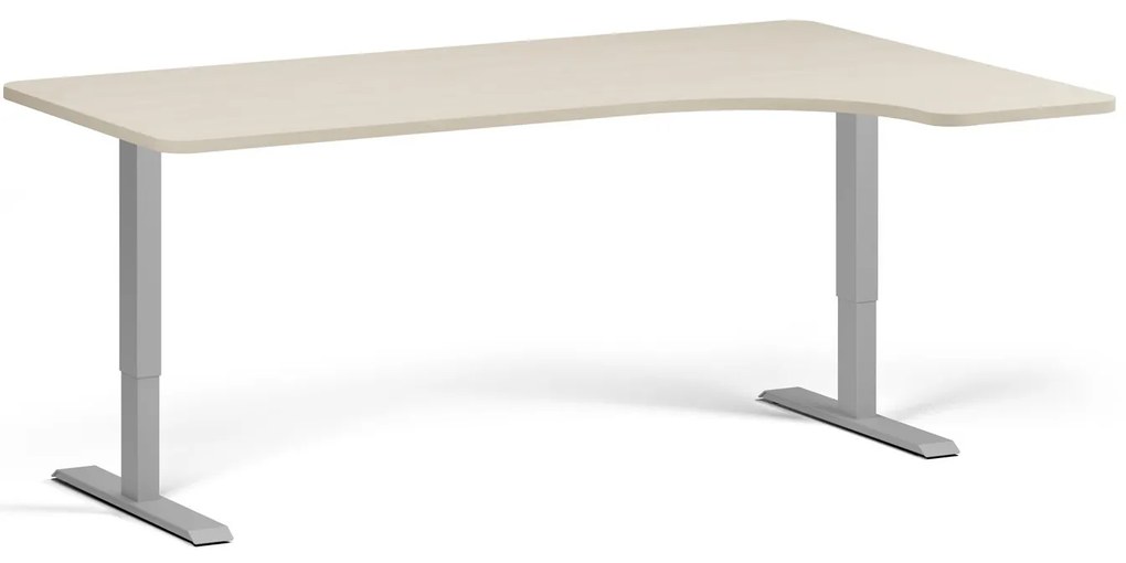 Rohový výškovo nastaviteľný stôl, 180x120 cm, 1 motor, L/P, sivá podnož, breza