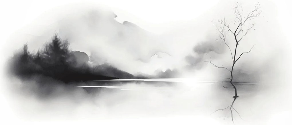 Obraz - Atramentová maľba krajiny (120x50 cm)