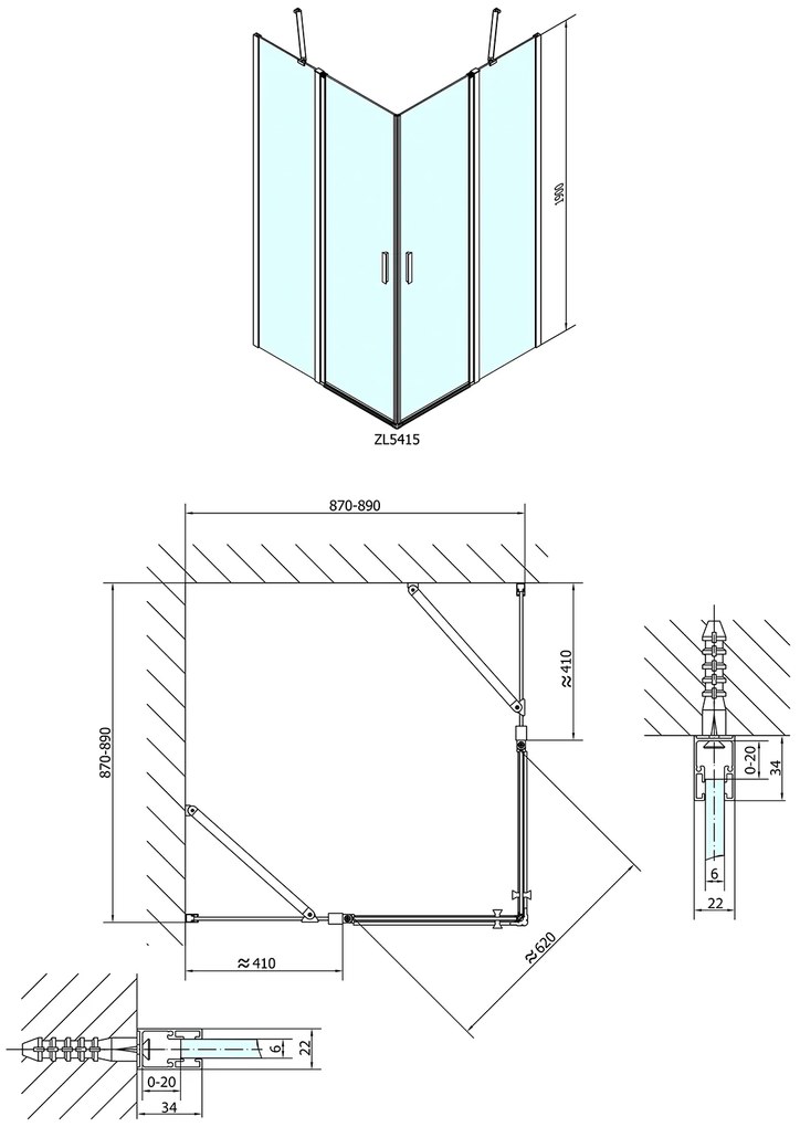 Polysan Polysan, ZOOM LINE štvorcová sprchová zástena 900x900mm, číre sklo, ZL5415