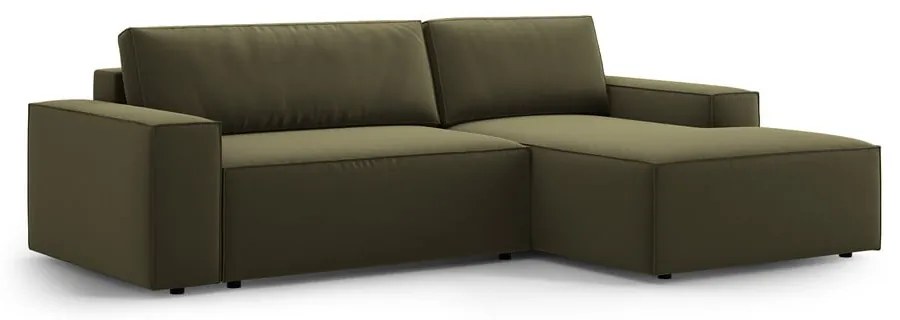 Zelená zamatová rozkladacia/s úložným priestorom rohová pohovka (pravý roh/s leňoškou) Jodie – Micadoni