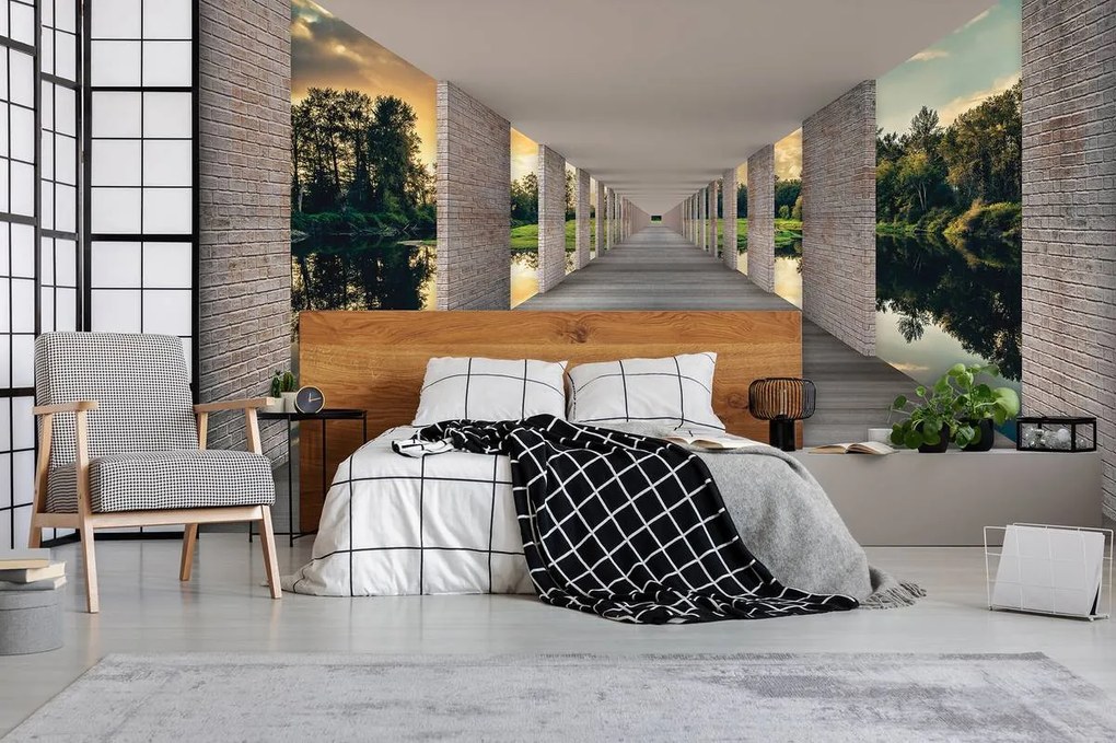 Fototapeta - Tunel s výhľadom na jazero (152,5x104 cm)