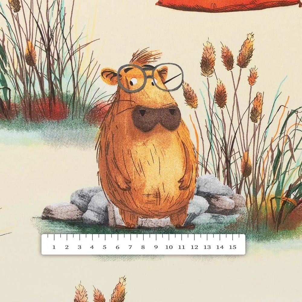 Biante Detský bavlnený oválny obrus Sandra SA-710 Kapybary na krémovom 140x220 cm