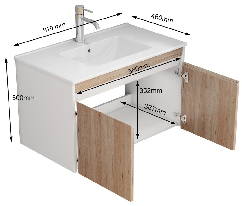 Závesná skrinka pod umývadlo Houseland Morvia 80 cm biela/dub